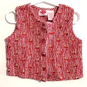 Authentic Kids Smocked Plaid Cherry Print Sleeveless Vest Top Medium 5/6